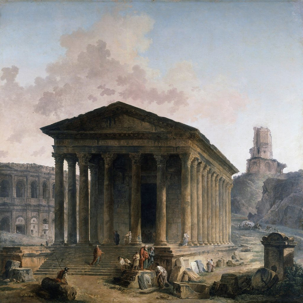 Detail of The Maison Carree, the Amphitheater and the Tour Magne in Nimes by Hubert Rober