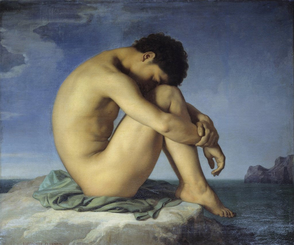 Detail of Nude Youth Sitting by the Sea by Hippolyte Flandrin