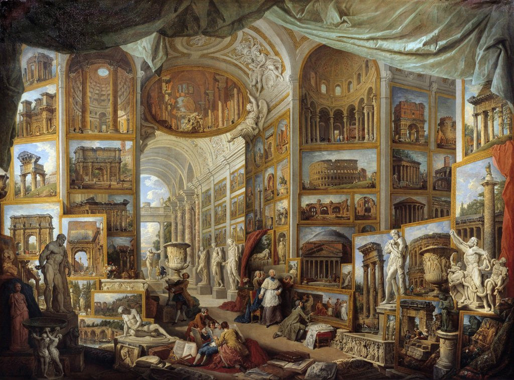 Detail of Gallery of Ancient Rome's views - by Giovanni Paolo Pannini