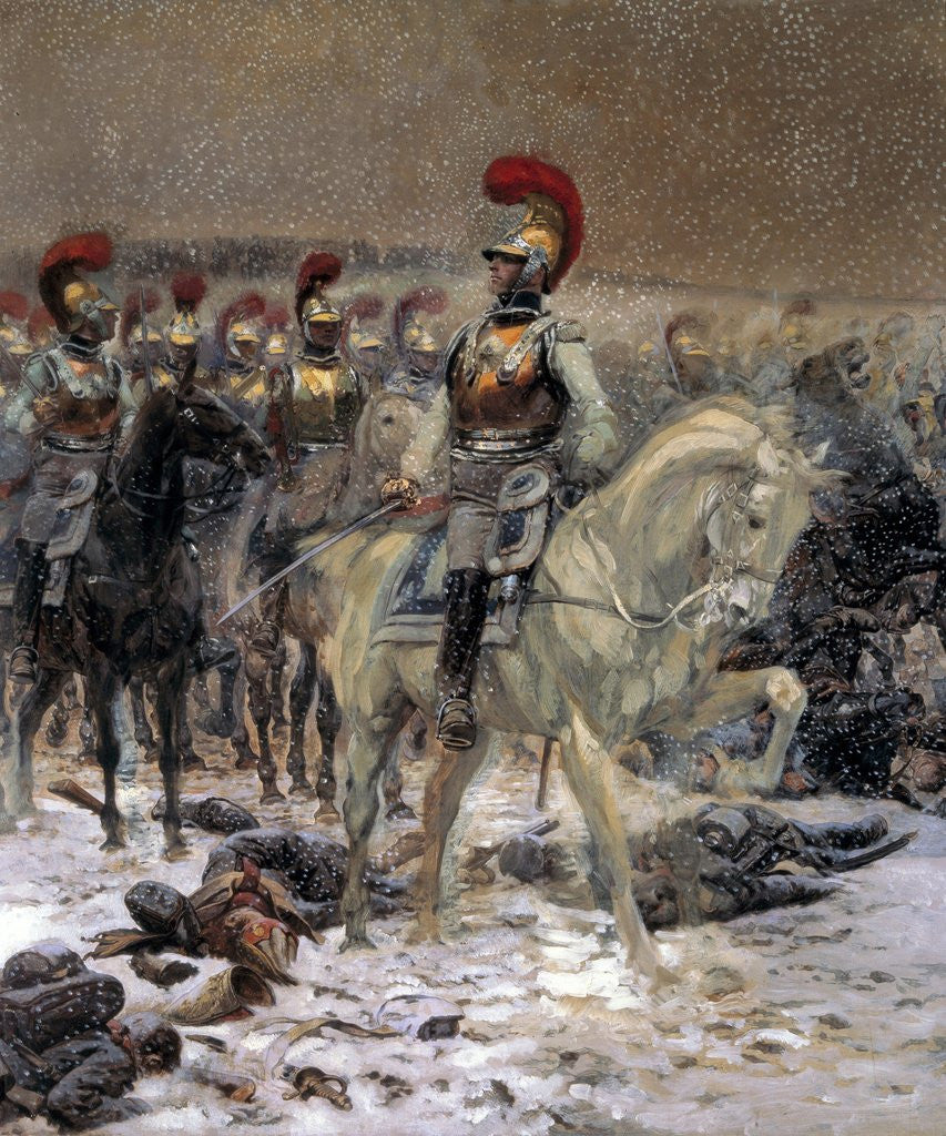Detail of Before the charge, the Carabiniers at Winkowo by Jean-Baptiste-Edouard Detaille