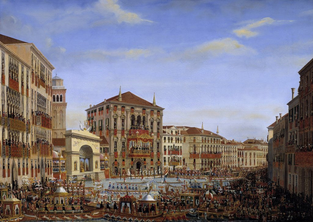 Detail of Napoleon presiding over a regatta from the Baldi palace's balcon, Venice by Giuseppe Borsato