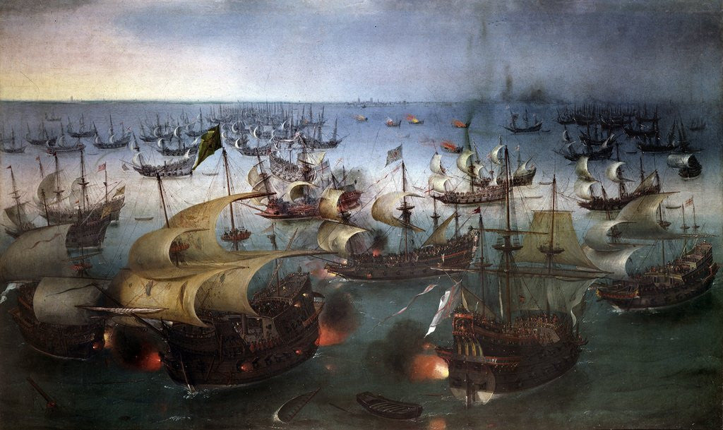 Detail of Day seven of the battle with the Armada, 07/08/1588 by Hendrick Cornelisz Vroom