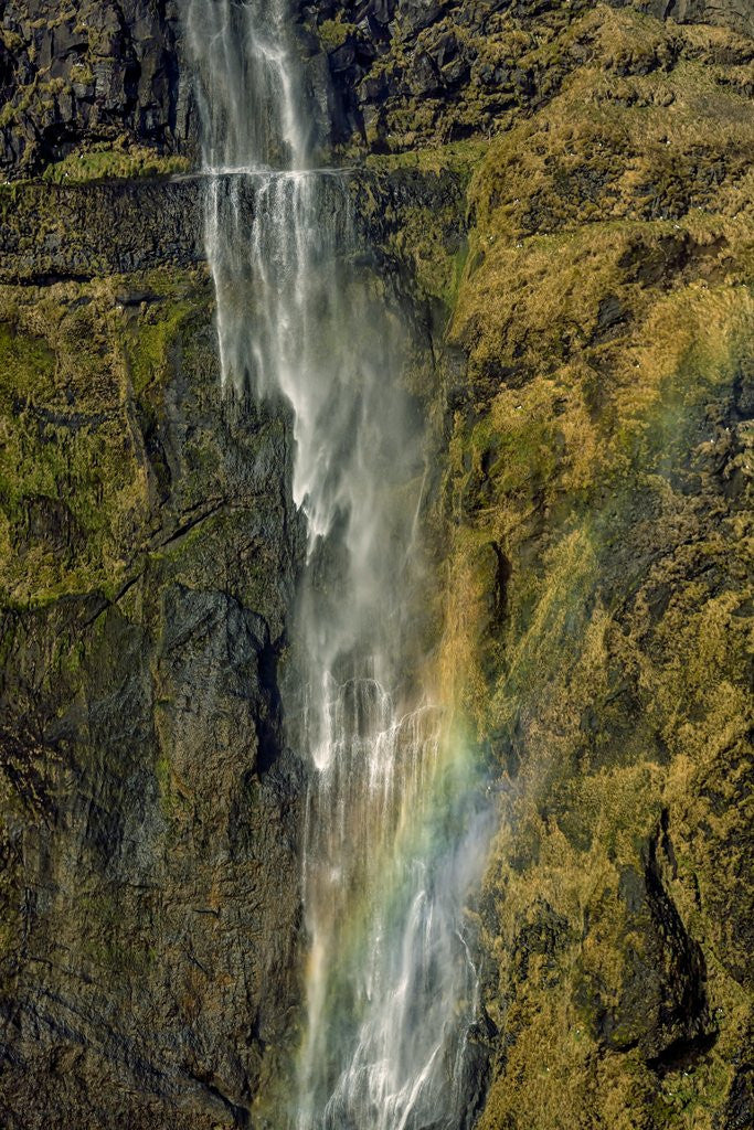 Detail of Aerial view of a waterfall and rainbow in the Eyjafjoll area, Iceland by Anonymous