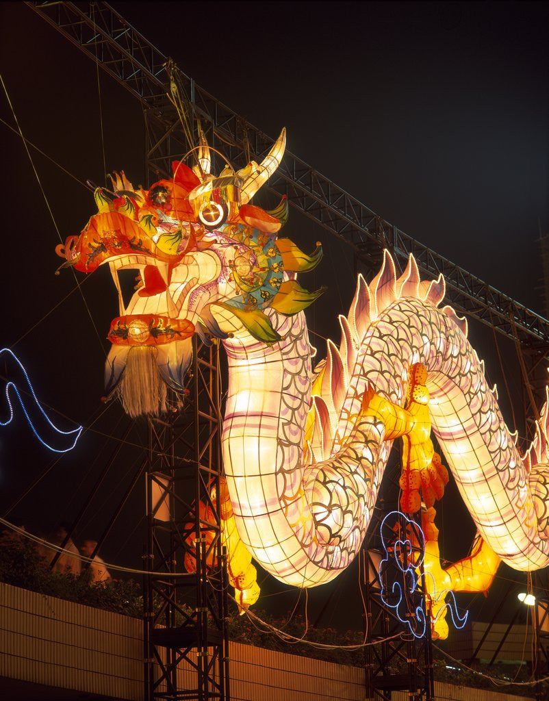 Detail of Illuminated Chinese Dragon on New Year's Eve, Hong Kong, China by Anonymous