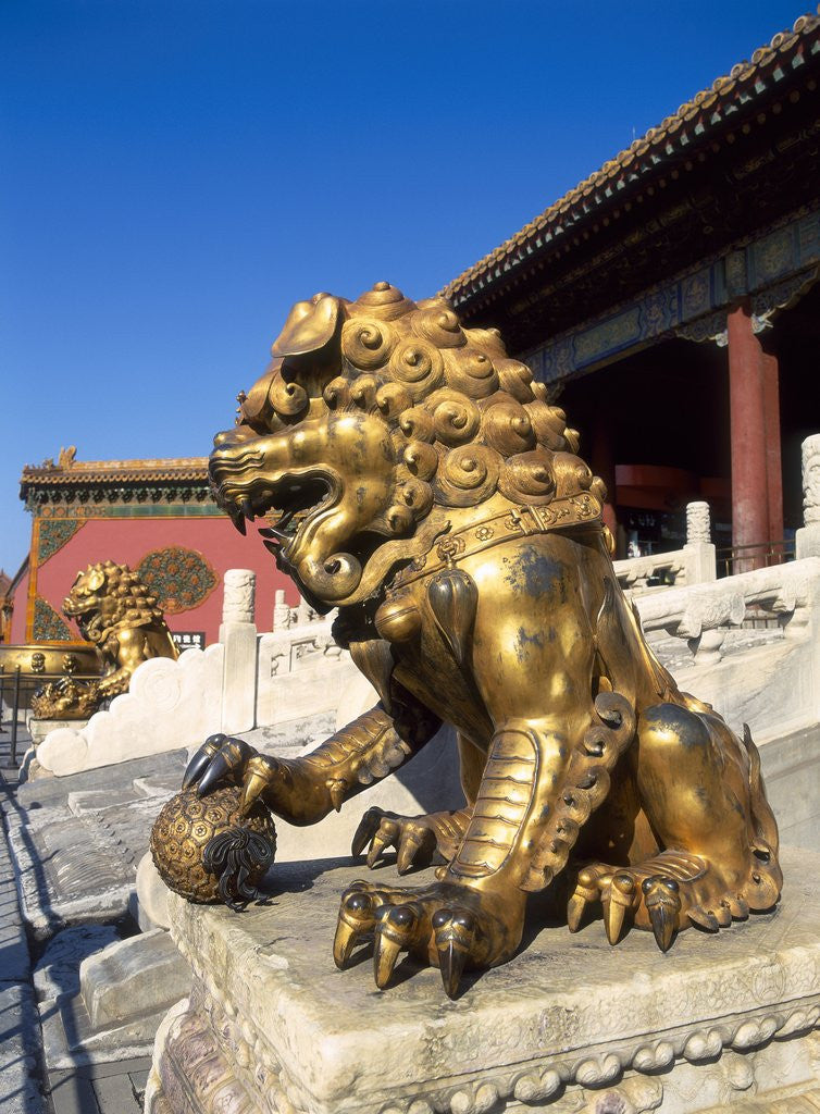Detail of Guardian Lion at Forbidden City on Tiananmen Square, Imperial Palace, Beijing, Dongcheng District, China by Anonymous
