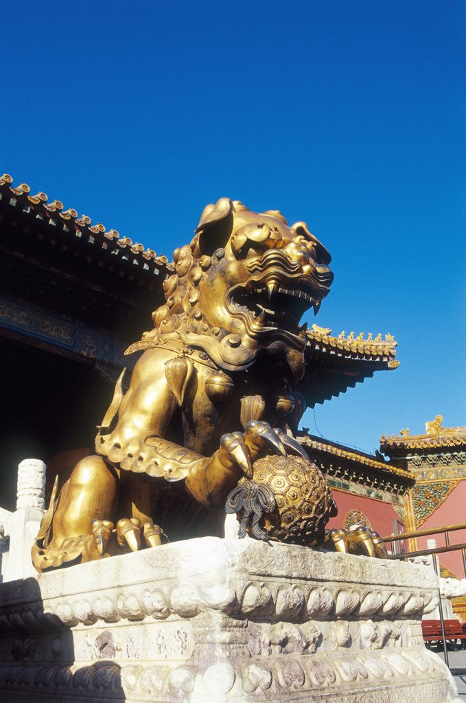 Detail of Guardian Lion at Forbidden City on Tiananmen Square, Imperial Palace, Beijing, Dongcheng District, China by Corbis