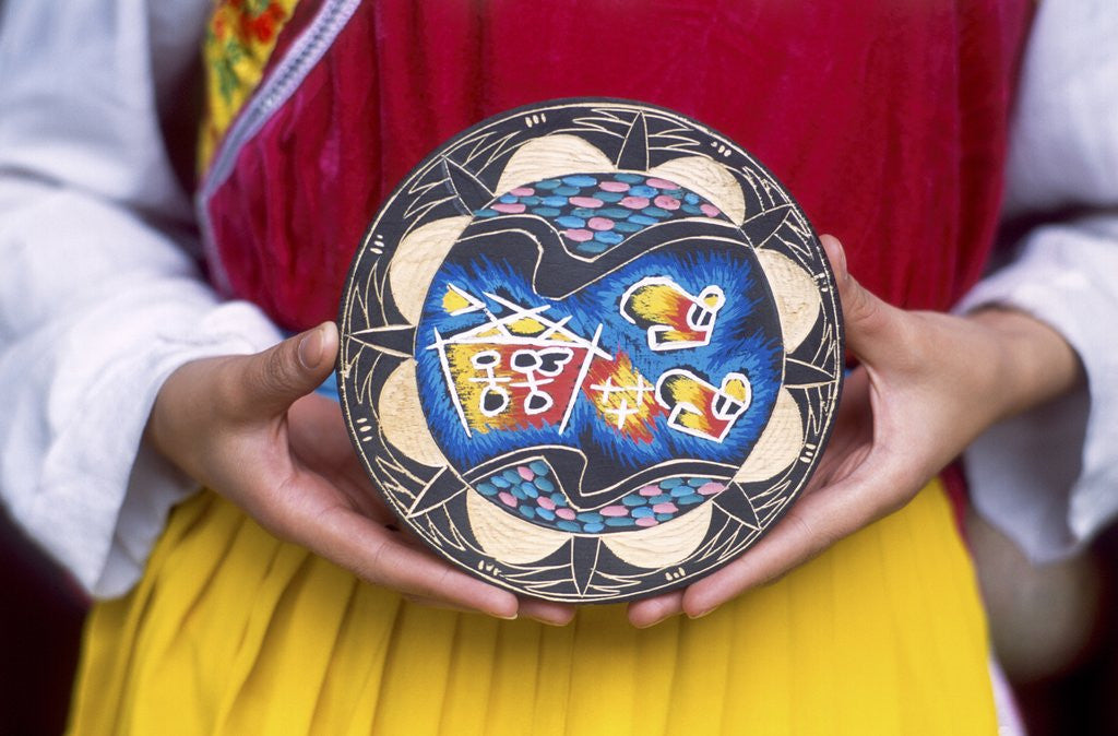Detail of Woman holding wooden plate, China by Anonymous