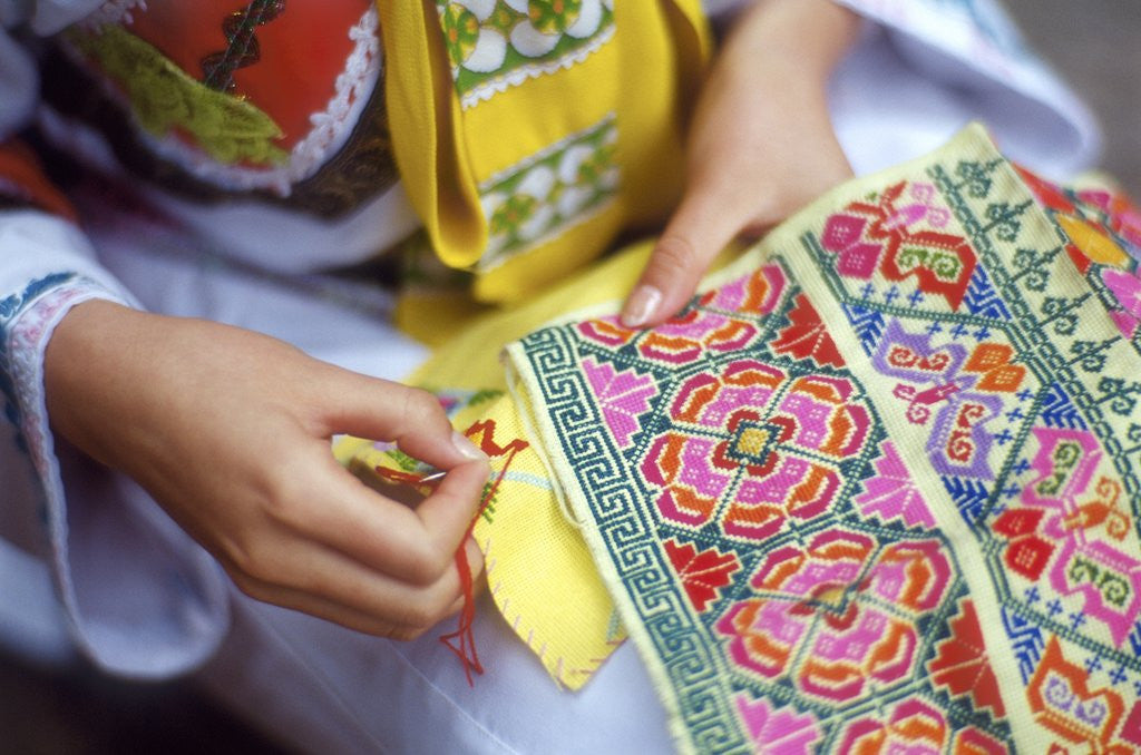 Detail of Girl weaving Nax, China by Anonymous