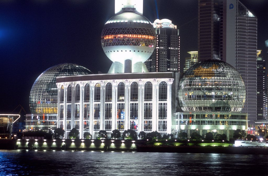 Detail of International Convention Centre at night, Shanghai, China by Anonymous