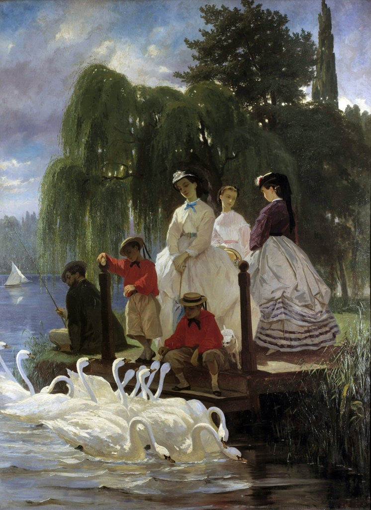 Detail of Feeding swans by Eugene Giraud