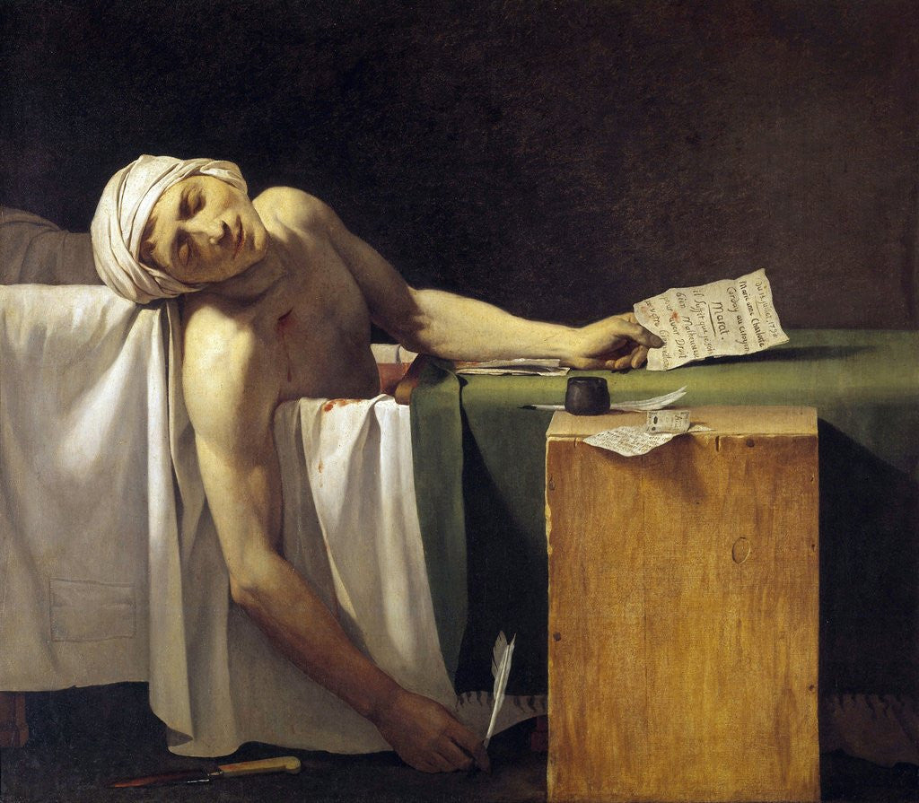 Detail of Jean-Paul Marat murdered in his bath by Jerome Martin Langlois