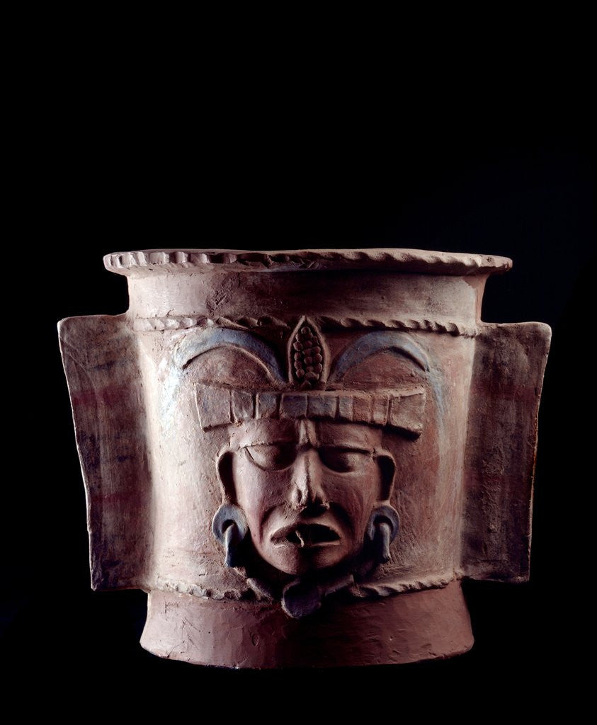 Detail of Funeral urn decorated with a human face by Corbis