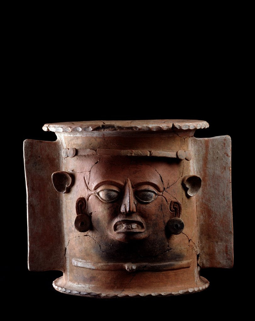 Detail of Funeral urn depicting a human face by Corbis