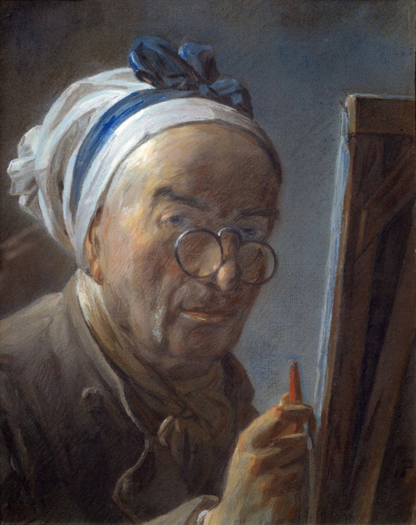 Detail of Self Portrait with an Easel by Jean-Baptiste-Simeon Chardin