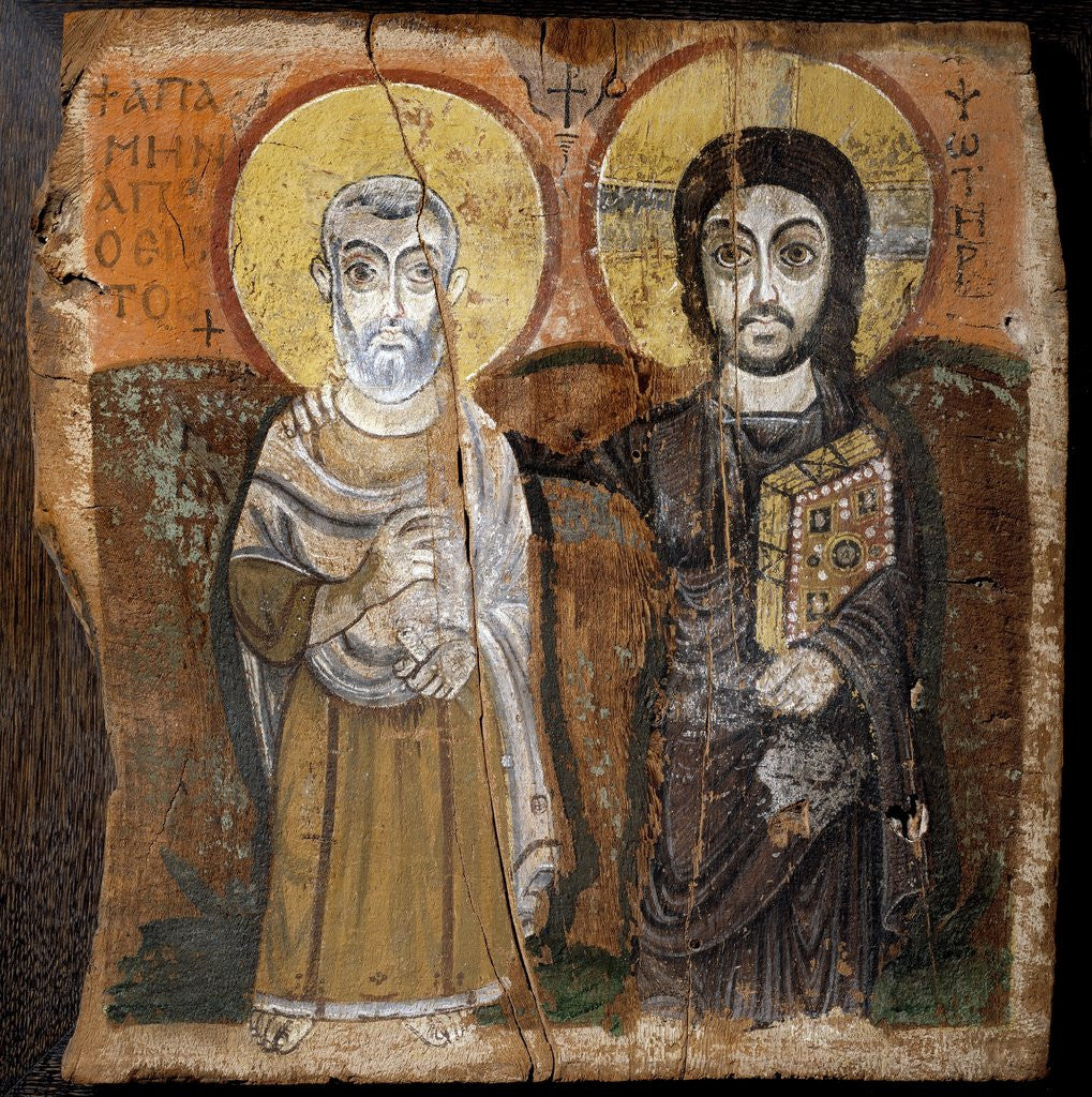 Detail of Christ and Abbot Mena, Coptic painting by Corbis