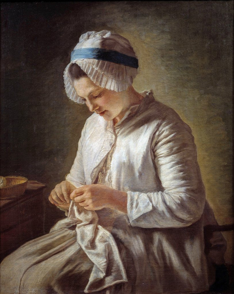 Detail of The Seamstress or Young Woman Working by Francoise Duparc