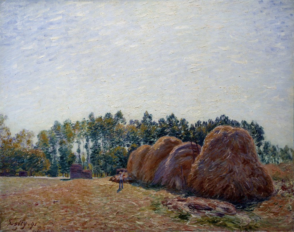 Detail of Haystacks at Moret, morning light by Alfred Sisley