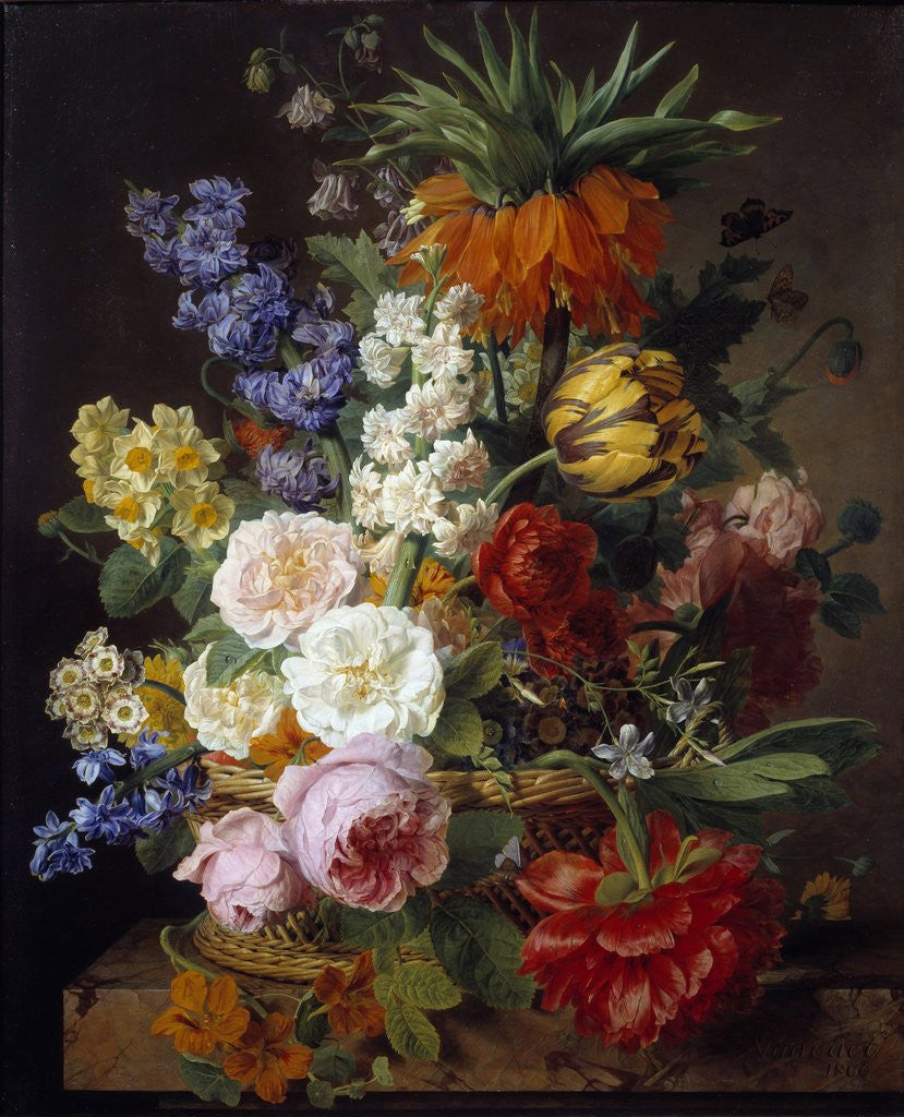 Detail of Flowers in a basket by Jan Frans Van Dael
