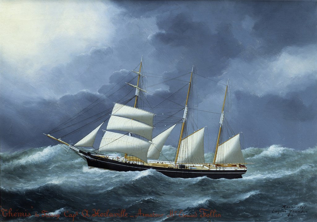 Detail of Three masted ship: the Themis by Eugene Grandin