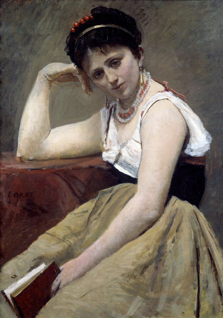 Detail of Interrupted reading by Jean Baptiste Camille Corot