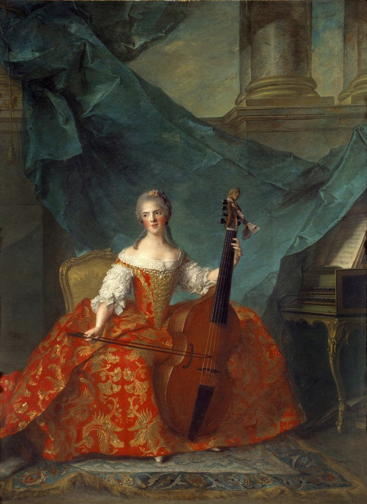 Detail of Portrait of Madame Henriette de France playing a bass viol by Jean Marc Nattier