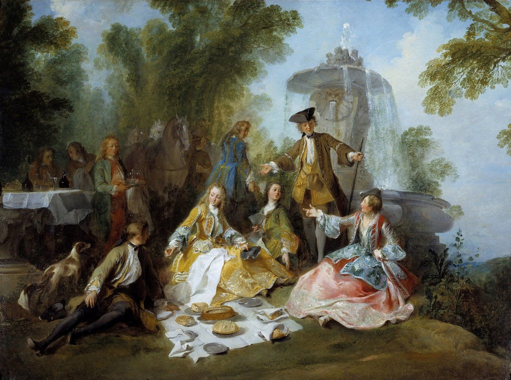 Detail of The hunting party meal by Nicolas Lancret