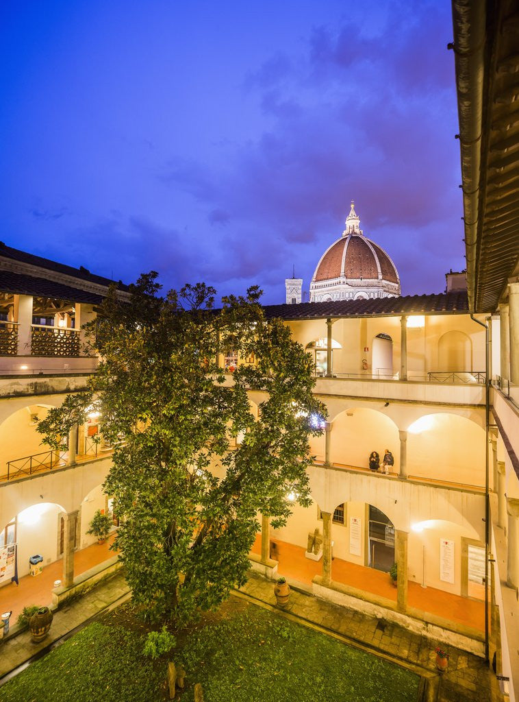 Detail of Biblioteca (Library) delle Oblate, the cloister and, on the background, the dome of the Cattedrale (Cathedral, Duomo) di Santa Maria del Fiore by Anonymous
