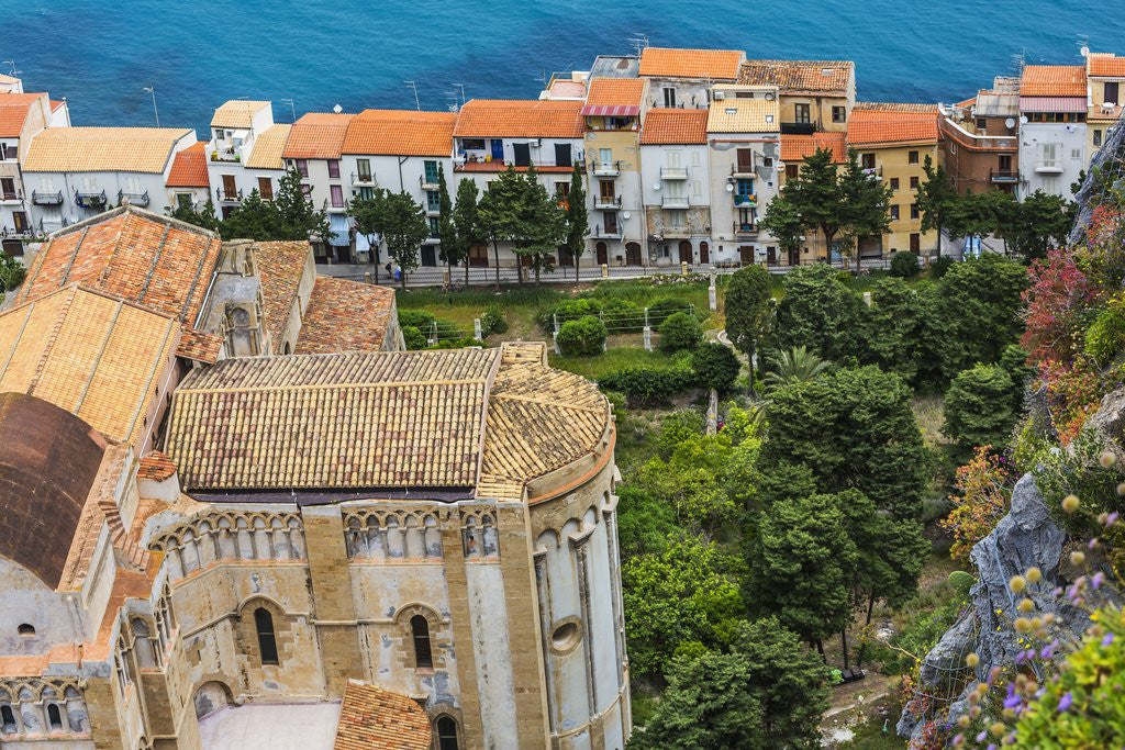 Detail of The apse of the Duomo (Cathedral) and some houses from the Rocca (fortress) by Anonymous