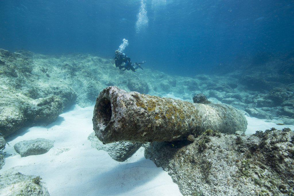 Detail of Diver peruses 10,000 pound Cannon. by Anonymous