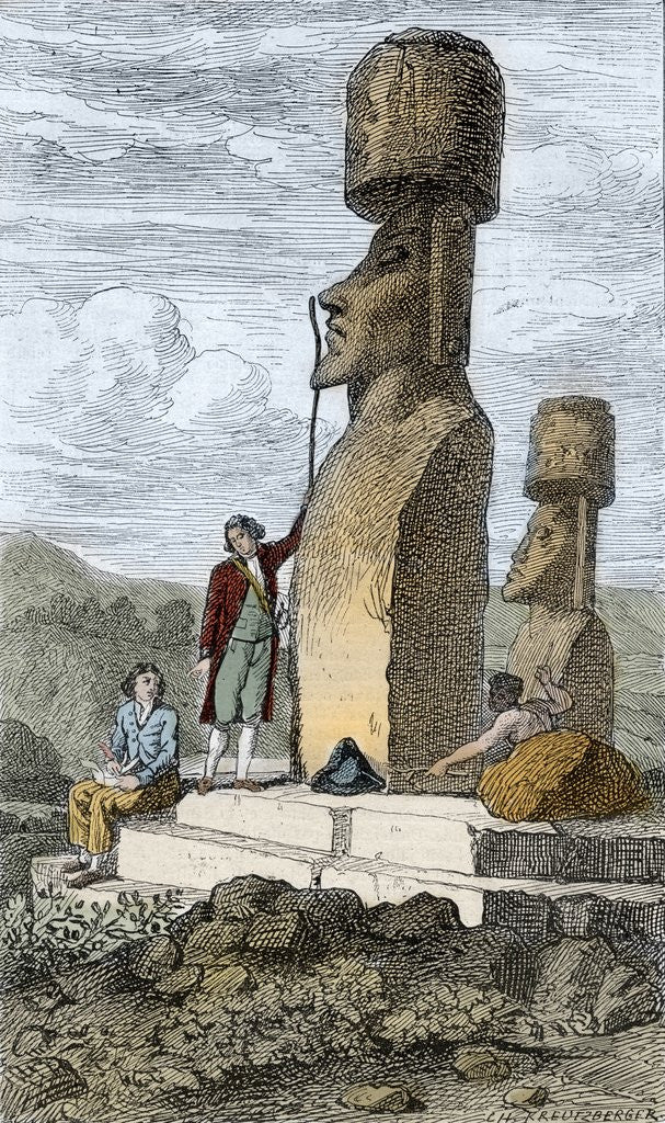 Detail of Islanders and Monuments of Easter Island by Anonymous