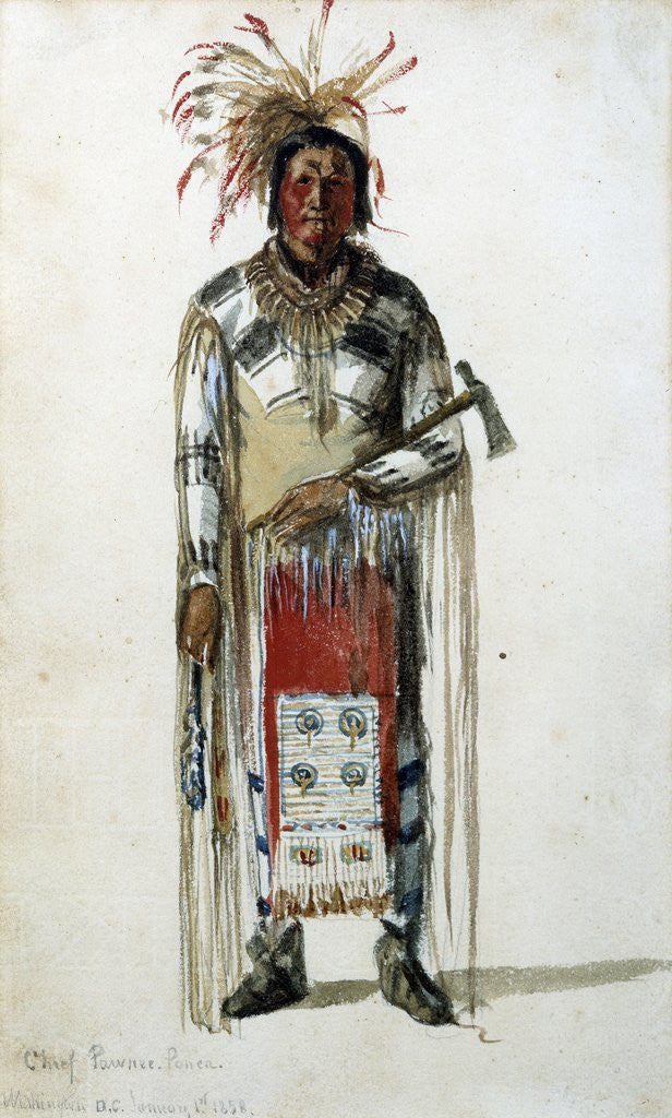 Detail of Portrait of an Indian chief of the tribe of Pawnee Ponca by Anonymous