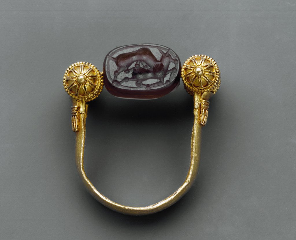 Detail of Ring with scene of a lion devouring a deer, 4th century BC by Anonymous