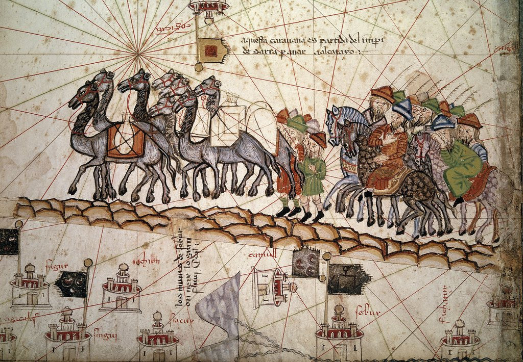 Detail of The silk road crossed by Marco Polo