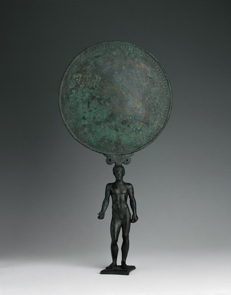 Detail of Mirror with handle in the shape of an offering athlete, 480-450 by Anonymous