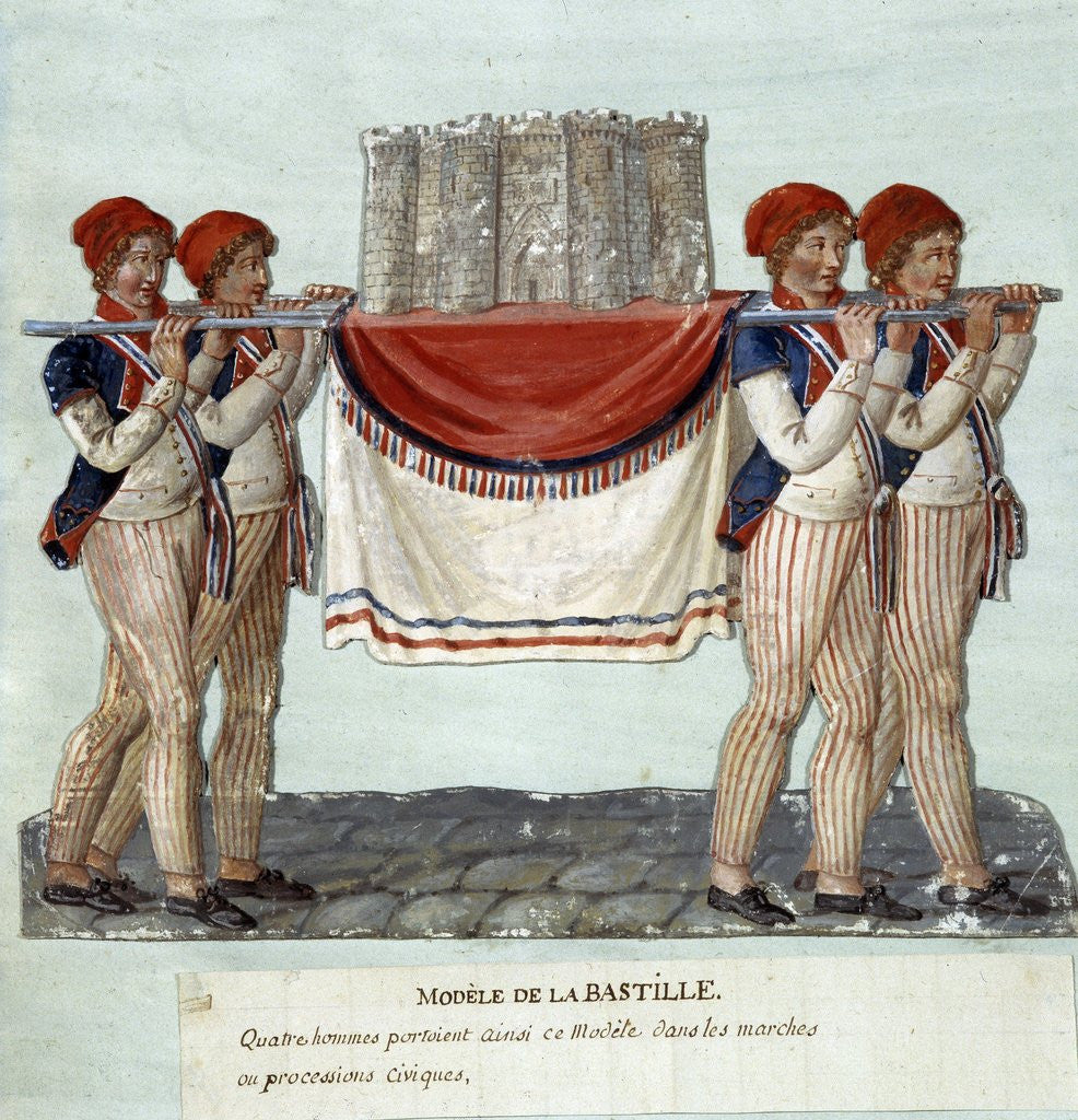 Detail of Four men carrying the miniature model of the Bastille prison in civic processions by Anonymous