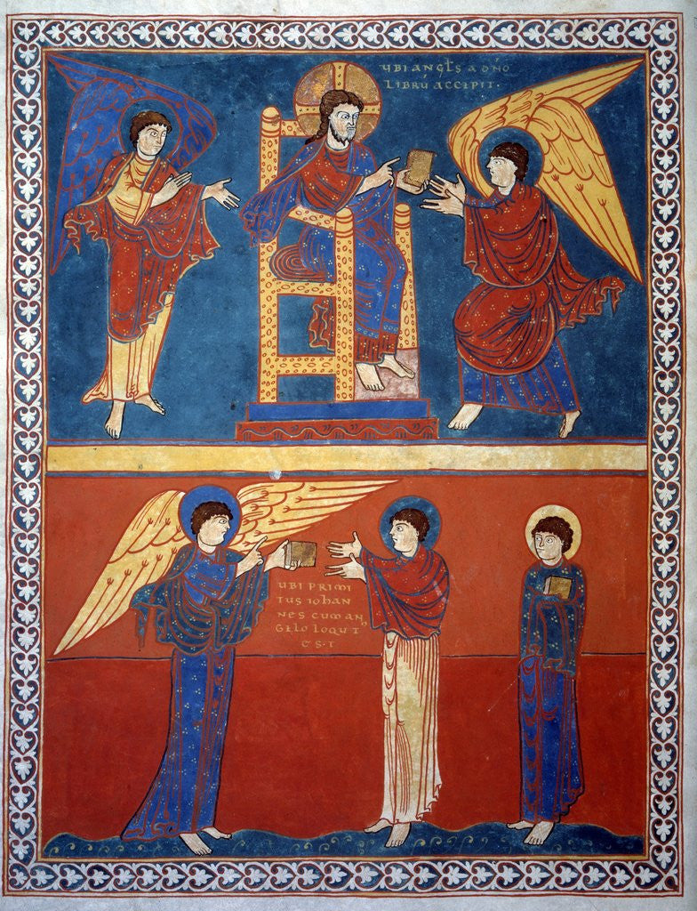 Detail of The Angel receiving the Book from the Lord and giving it to St. by Anonymous