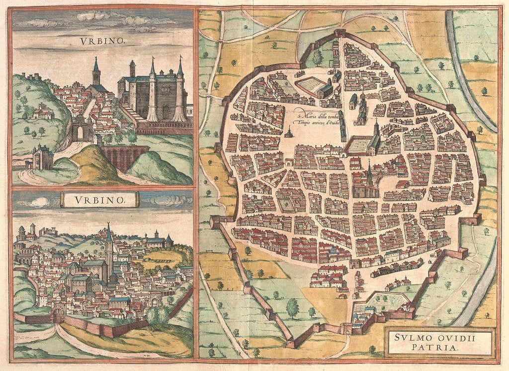 Detail of Map and view of Urbino from Civitates Orbis Terrarum by Anonymous