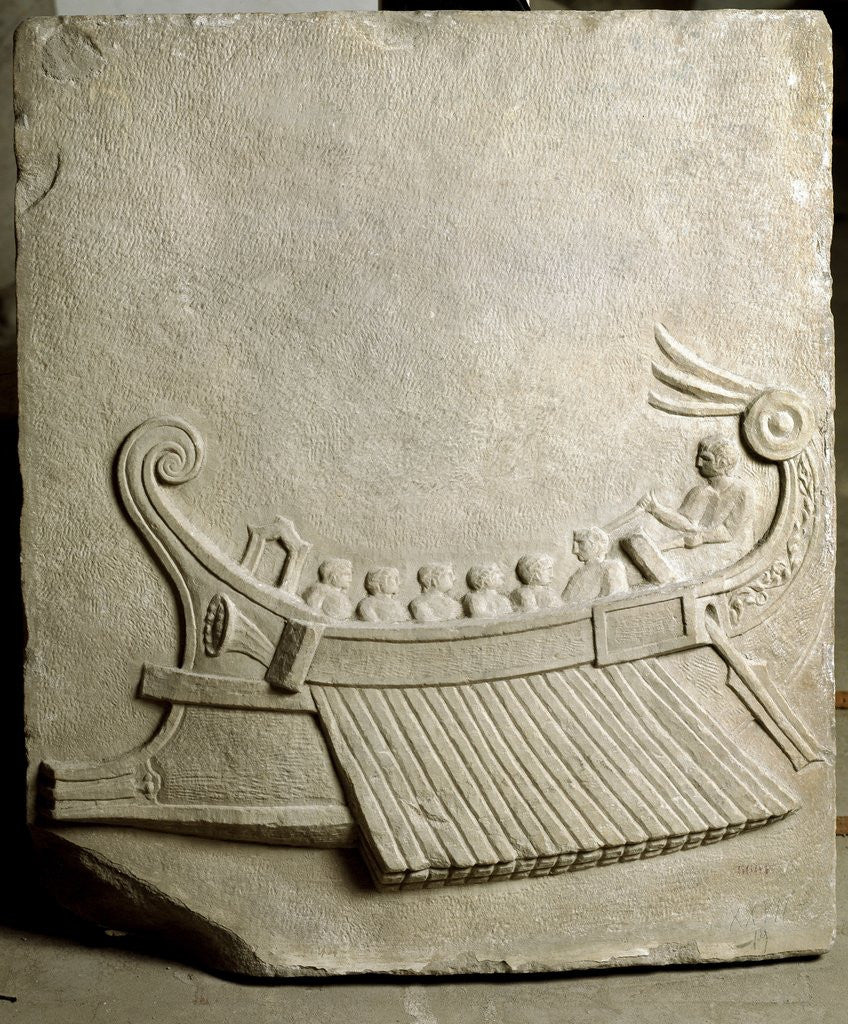 Roman trireme ship, Marble carved tablet by Corbis