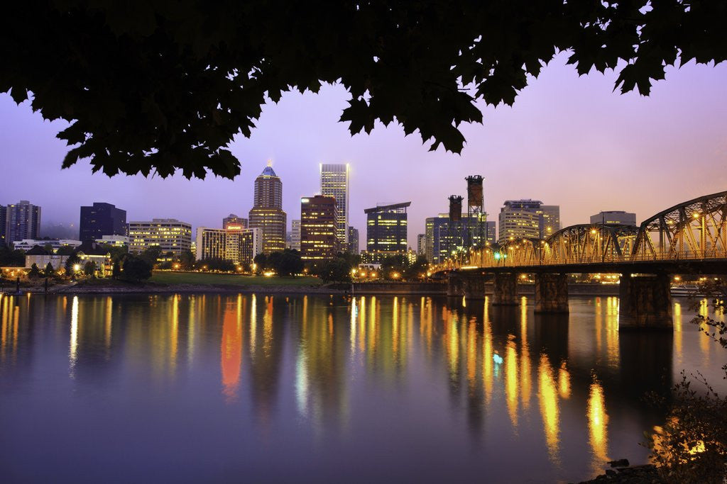 Detail of early morning Down Town Portland and Willamette River, Portland Oregon by Anonymous