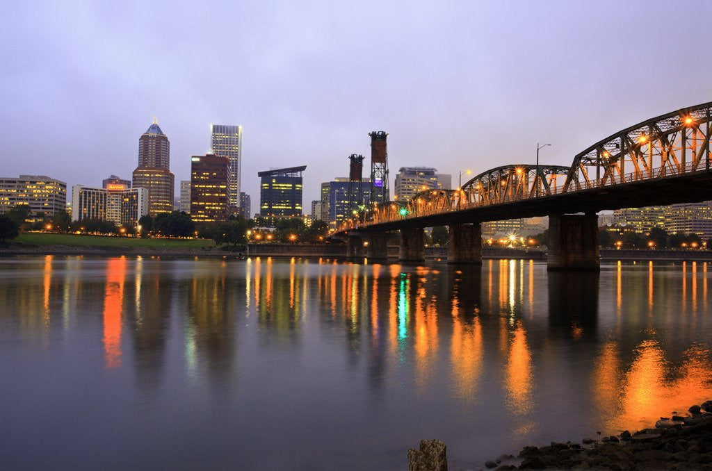 Detail of early morning Down Town Portland and Willamette River, Portland Oregon by Anonymous