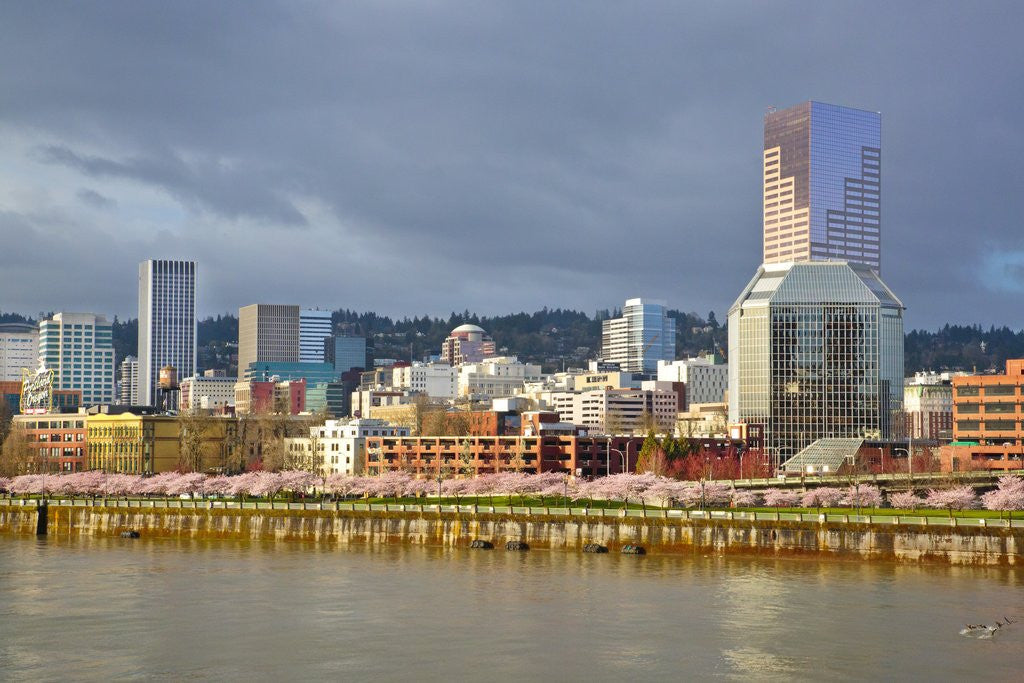 Detail of storm over portland and Willamette River, Portland, Oregon by Corbis