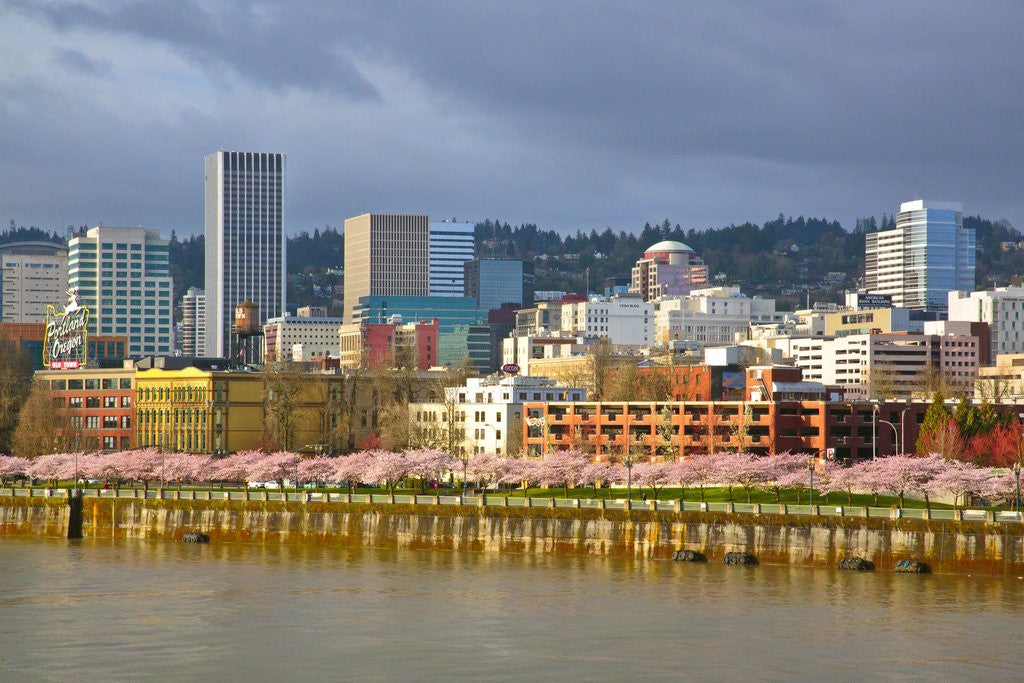 Detail of storm over portland and Willamette River, Portland, Oregon by Corbis