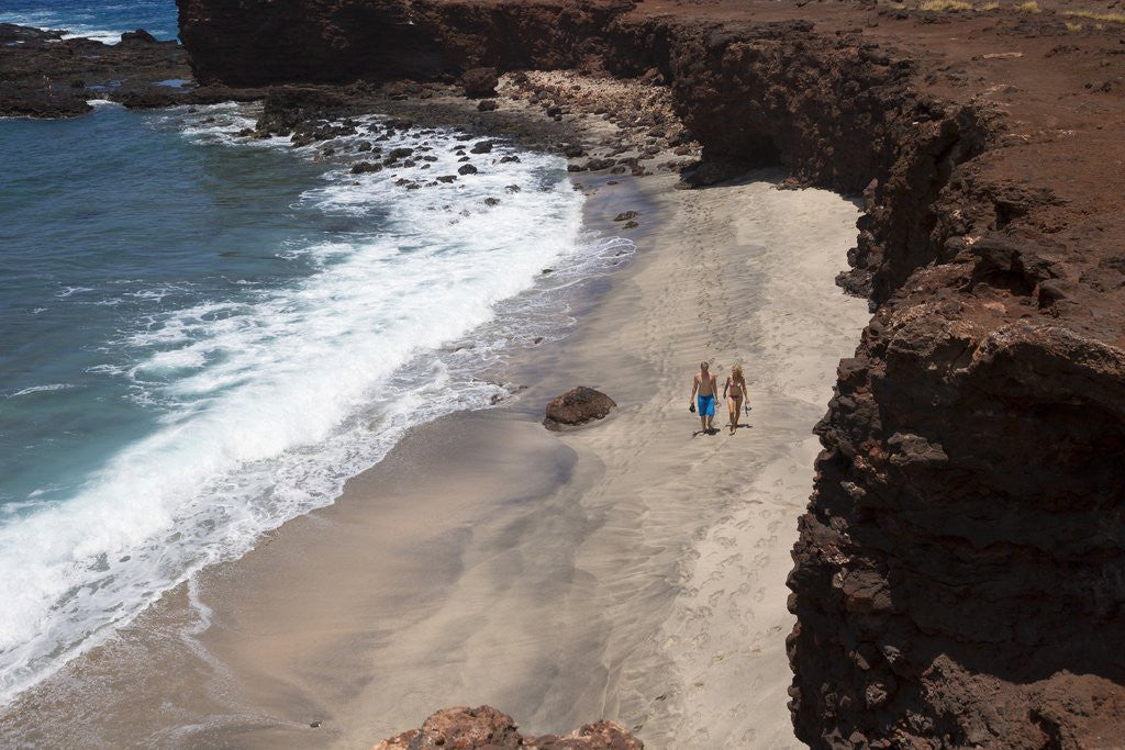 Detail of Couple walking on secluded beach at Shark's cove, Lanai, Hawaii MR by Anonymous