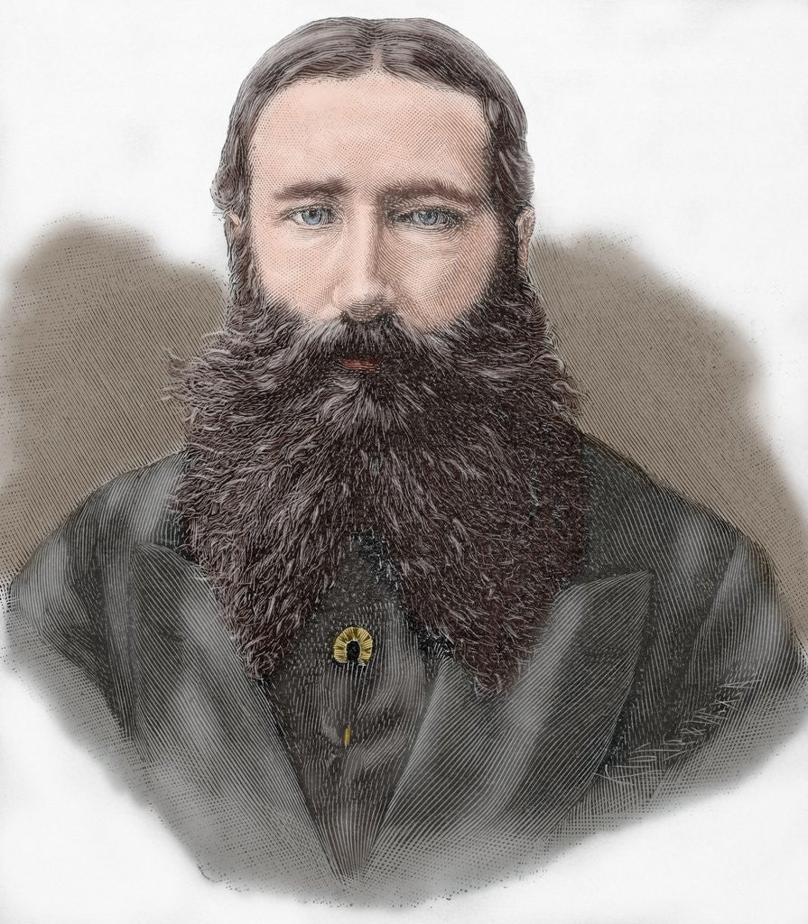 Detail of Leopold II of Belgium (1835-1909). Engraving. Colored. by Anonymous