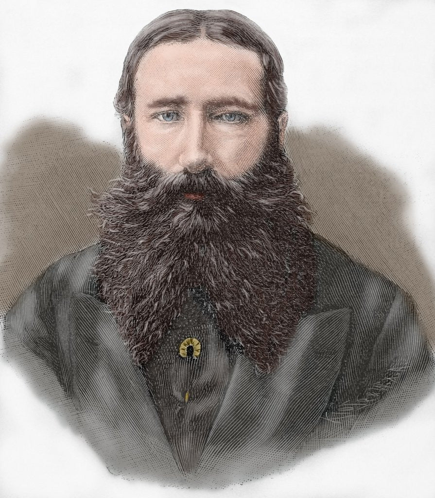 Detail of Leopold II of Belgium (1835-1909). Engraving. Colored. by Corbis