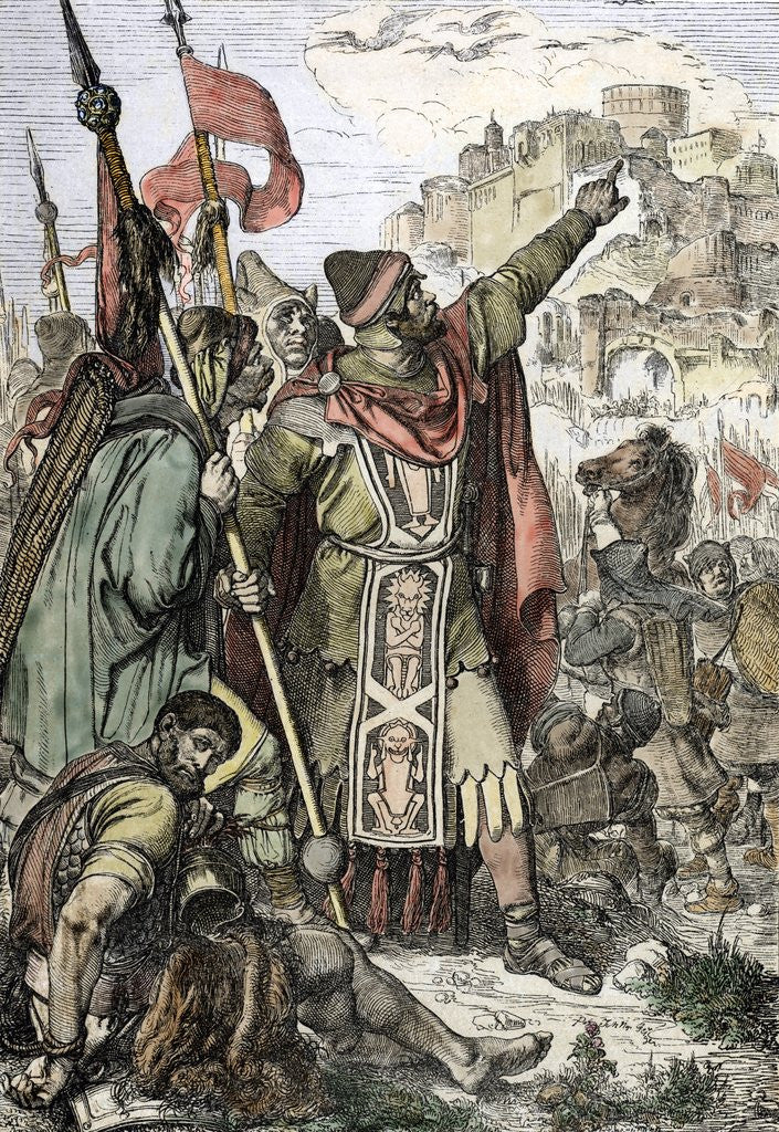 Detail of Attila shows to his soldiers the city of Aquileia before the destruction 452 by Anonymous