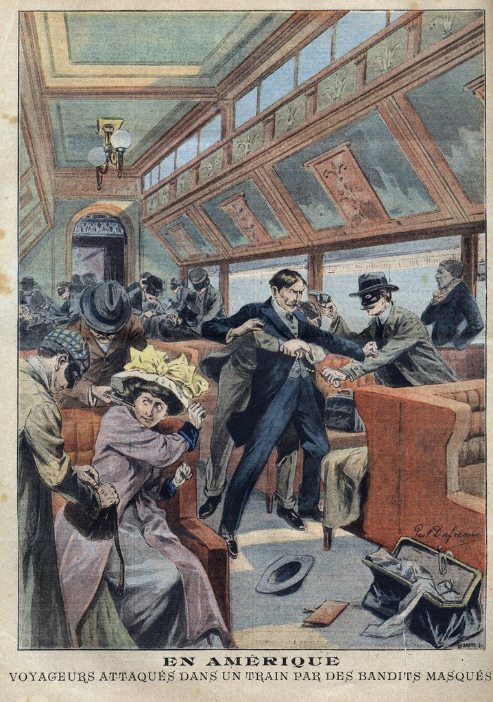 Detail of Passenger train being attacked by a group of Masked Bandits by Anonymous