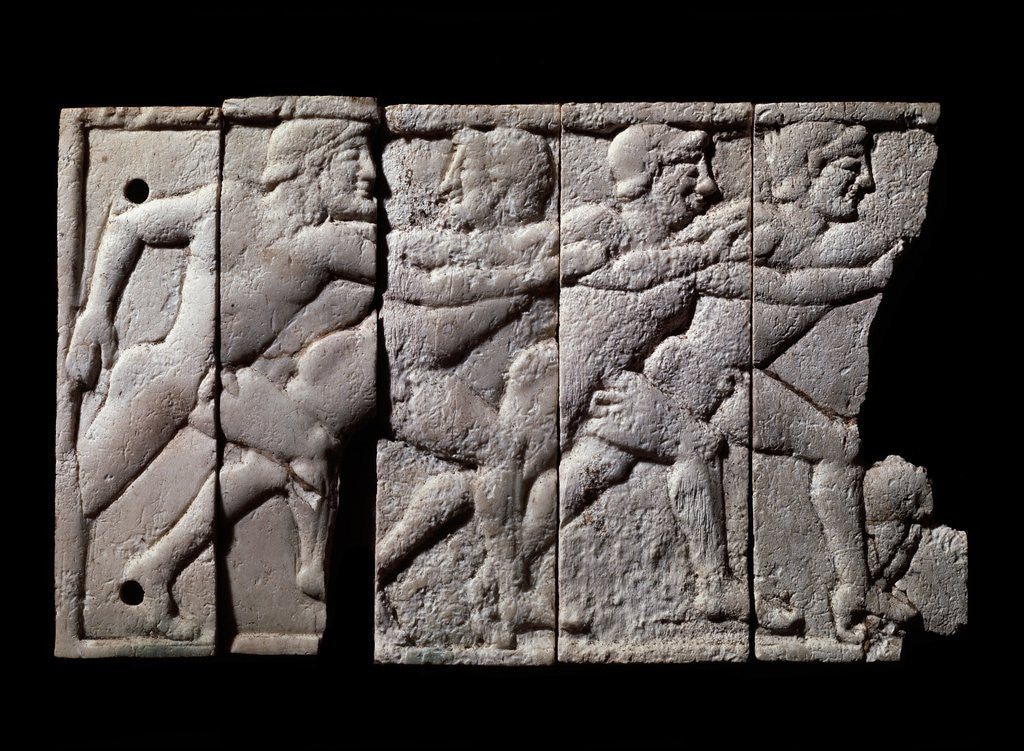 Detail of Ivory plaque with relief depicting athletes racing by Anonymous