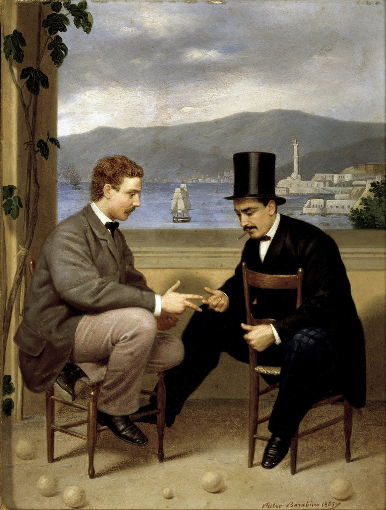 Detail of Two players of Morra (traditional italian game) by Pietro Barabino