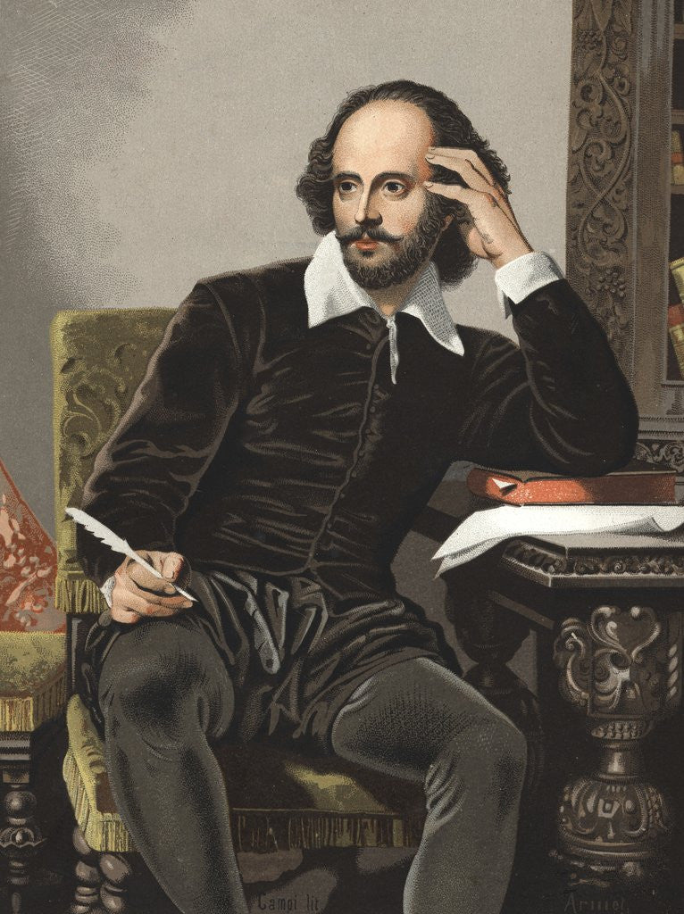 Detail of Portrait of the British playwright, William Shakespeare (1564-1616) by Anonymous